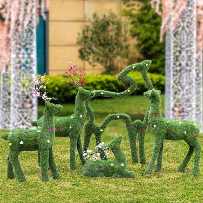 綠植草皮梅花鹿雕塑 花園林景觀售樓處裝飾品擺件