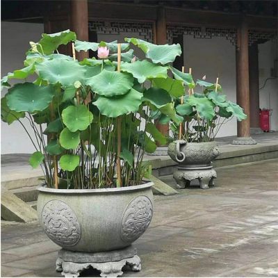 青石仿古做舊浮雕 景區(qū)室外荷花圓水缸