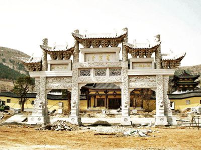 景區寺院門前仿古建筑斗拱門樓大理石牌坊