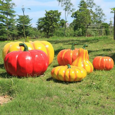 公園擺放彩繪大型南瓜玉米西紅柿尖椒玻璃鋼蔬菜水果雕塑