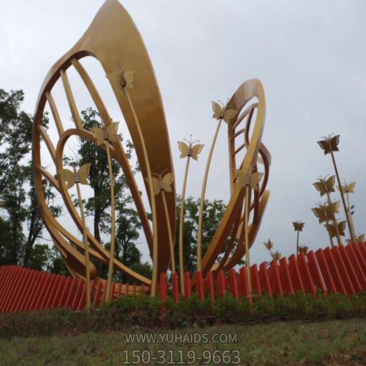 不銹鋼鏤空抽象大型蝴蝶花園草地擺件雕塑