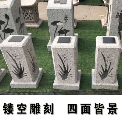 柱頭燈太陽(yáng)能石燈籠鏤空雕刻現(xiàn)代風(fēng)大理石別墅庭院擺件草坪燈