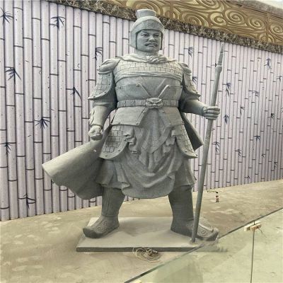 景區(qū)展館擺放青石雕刻古代將軍雕像