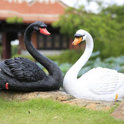 鄉村田野玻璃鋼仿真動物黑白愛心天鵝雕塑