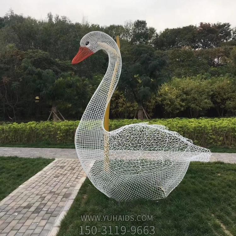 不銹鋼鏤空創意戶外公園照明動物景觀天鵝雕塑