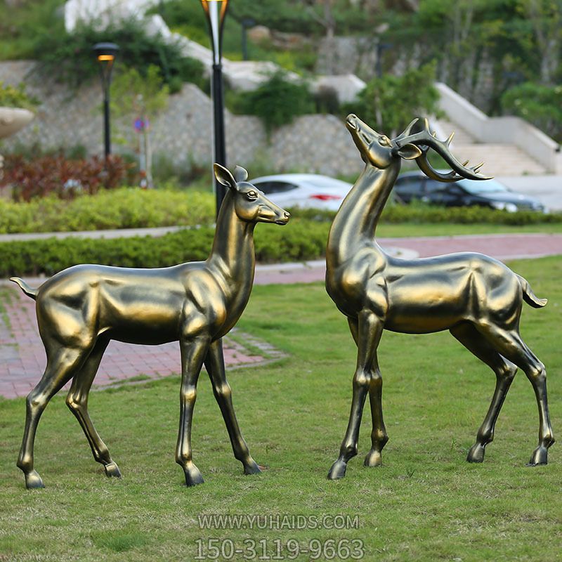 公園景區不銹鋼仿銅鏡面鹿雕塑