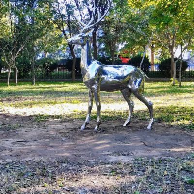 不銹鋼鏡面鹿，園林梅花鹿動物擺件