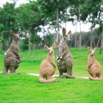 玻璃鋼袋鼠動物雕塑仿真動物大袋鼠擺件小區庭院草坪袋鼠雕塑