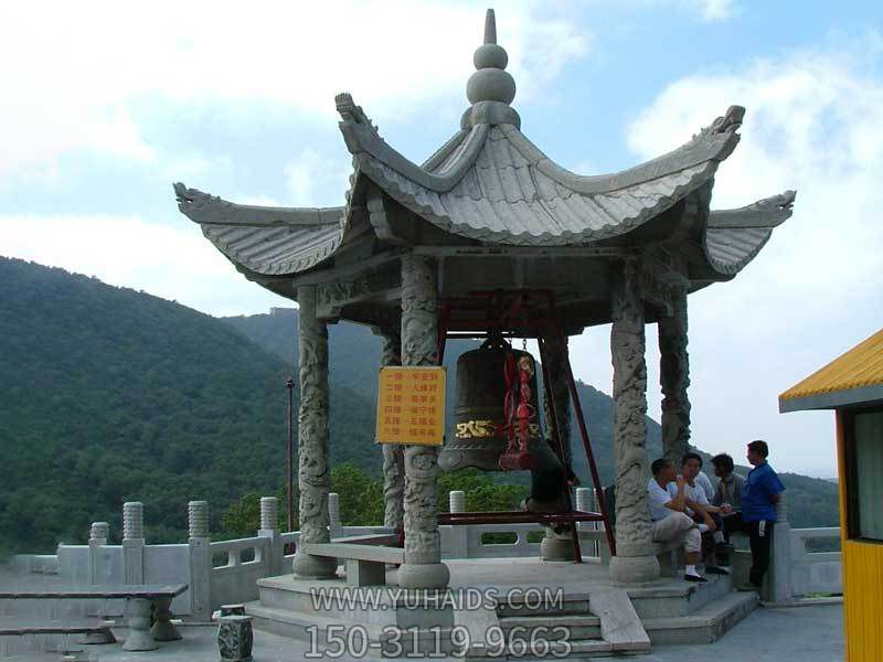 涼亭雕塑-景區寺廟擺放銅鐘仿古建涼亭