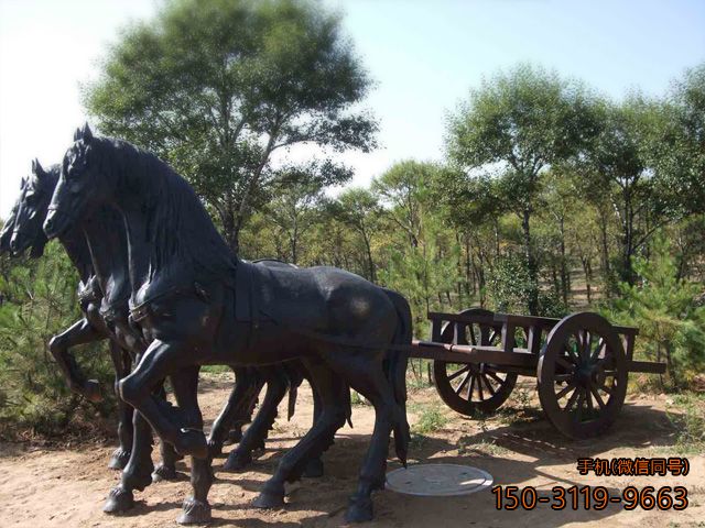 銅雕動物景觀雕塑-馬車